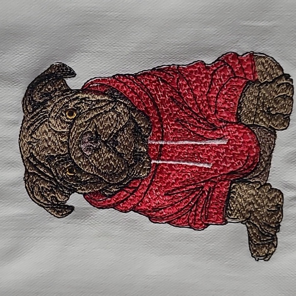 American Bulldog Embroidered.White dish Towel. Brown Dog with red hoodie.NNT - Picture 5 of 6